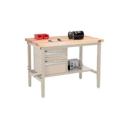 Global Equipment 48"W x 36"D Production Workbench - Maple Square Edge - Drawers   Shelf - Tan 319287TN